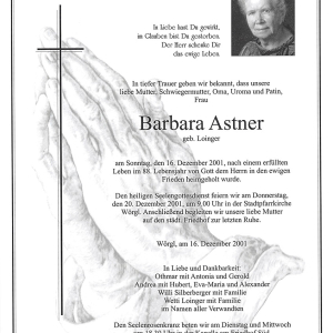 Astner Barbara Geb. Loinger G